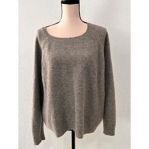 J-Crew Classic  Gray Leather Elbow Patch Wool Sweater, Lg